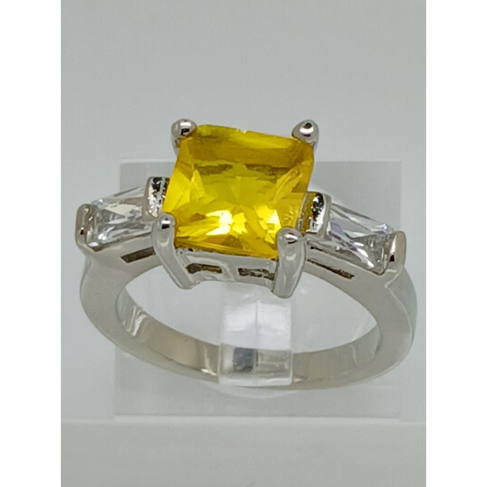 White Gold GP Canary Yellow Princess Cut Sim Diamond‎ CZ Engagement Ring Size 6